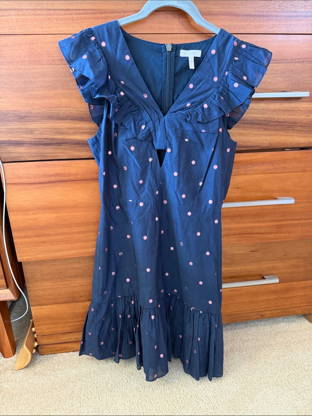 Rebecca Taylor Navy Dress with Pink Polka Dots